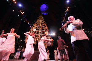 Winter Solstice Celebration, with the musical "tree of life" and  Earth globe, at New York's Cathedral of St. John the Divine, Dec. 13-15, 2012. Photo by Clifford A. Sobel 