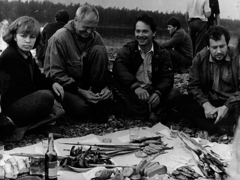 Semyon Ustinov (center) and other members of Baikal expedition, 1990